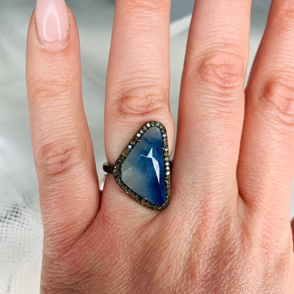 ADORNIA Blue Sapphire & Diamond Halo Ring NWT 7 - Picture 7 of 14